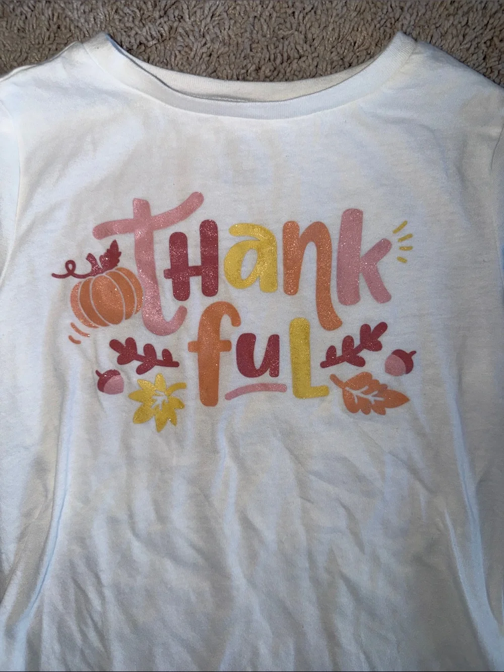 Carters girls' White Long-Sleeve 'Thankful' Thanksgiving Graphic Tee size small